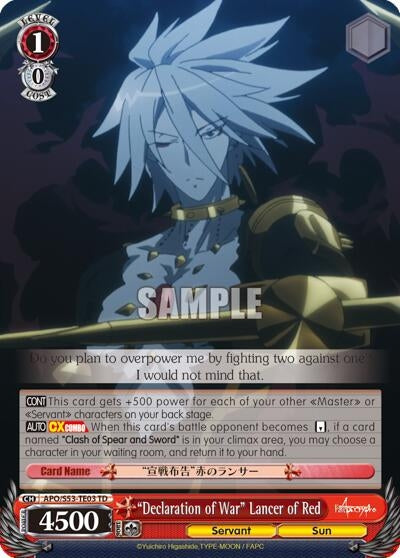 Image for "Declaration of War" Lancer of Red (Fate/Apocrypha) (APO/S53-TE03 TD) - Weiss Schwarz