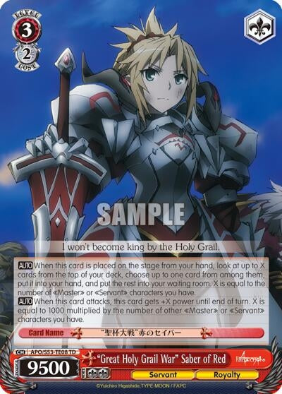 Image for "Great Holy Grail War" Saber of Red (Fate/Apocrypha) (APO/S53-TE08 TD) - Weiss Schwarz