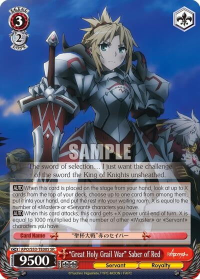 Image for "Great Holy Grail War" Saber of Red (SR) (Fate/Apocrypha) (APO/S53-TE08S SR) - Weiss Schwarz