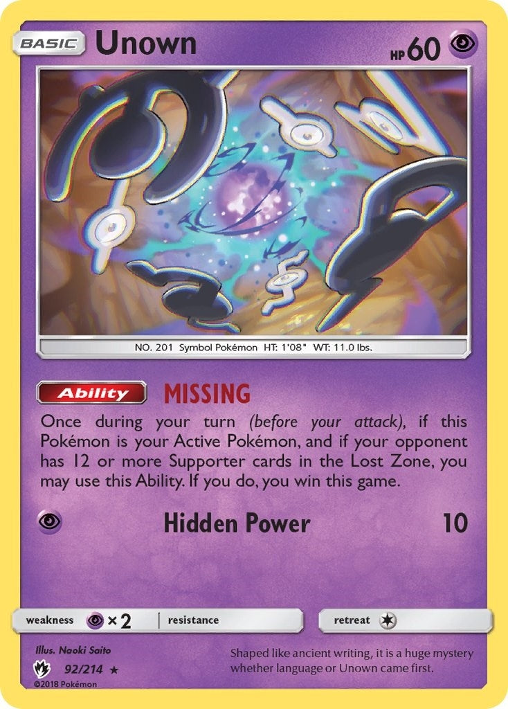 Image for Unown (92) (SM - Lost Thunder) (92/214) - Pokemon