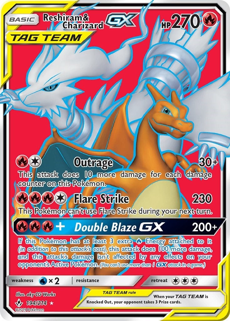 Image for Reshiram & Charizard GX (Full Art) (SM - Unbroken Bonds) (194/214) - Pokemon