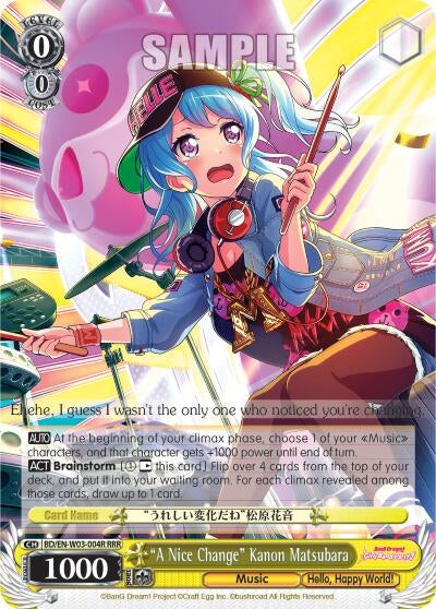 Image for "A Nice Change" Kanon Matsubara (RRR) (BanG Dream! Girls Band Party! MULTI LIVE) (BD/EN-W03-004R RRR) - Weiss Schwarz