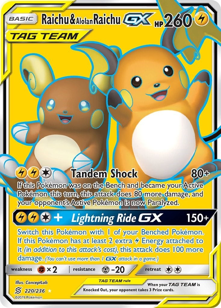 Image for Raichu & Alolan Raichu GX (Full Art) (SM - Unified Minds) (220/236) - Pokemon