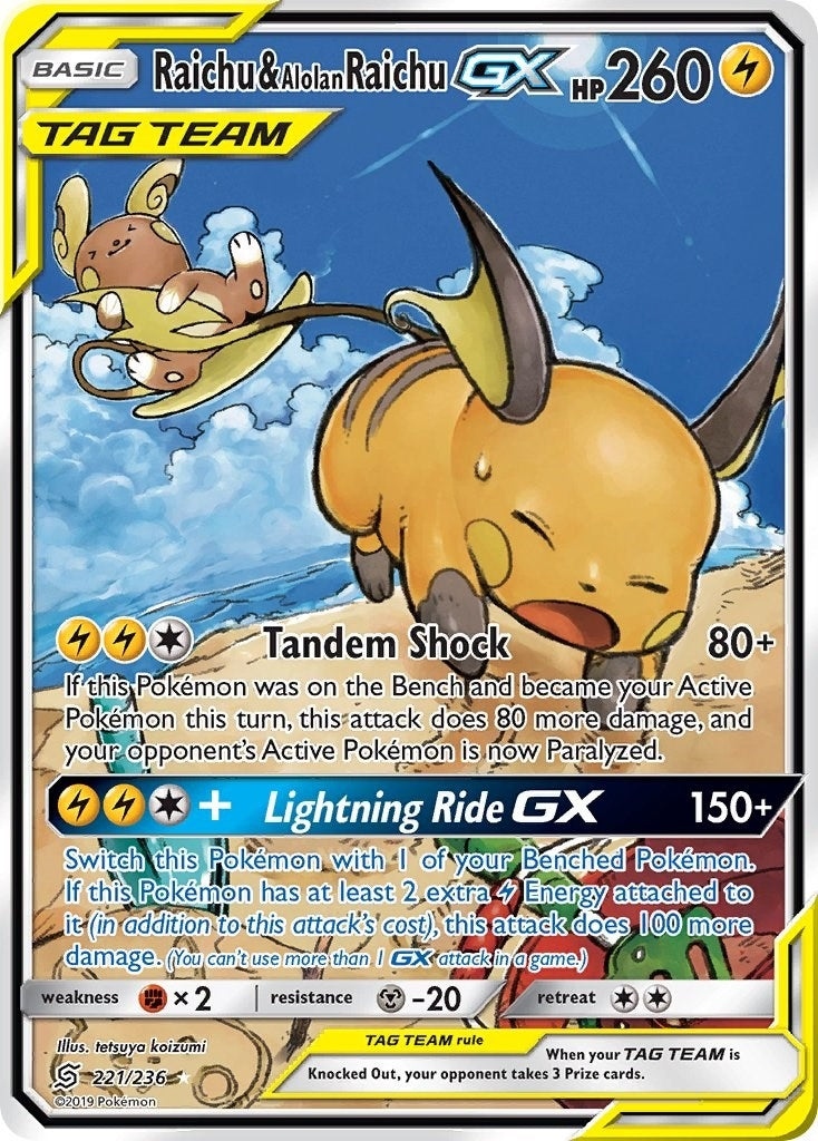 Image for Raichu & Alolan Raichu GX (Alternate Full Art) (SM - Unified Minds) (221/236) - Pokemon