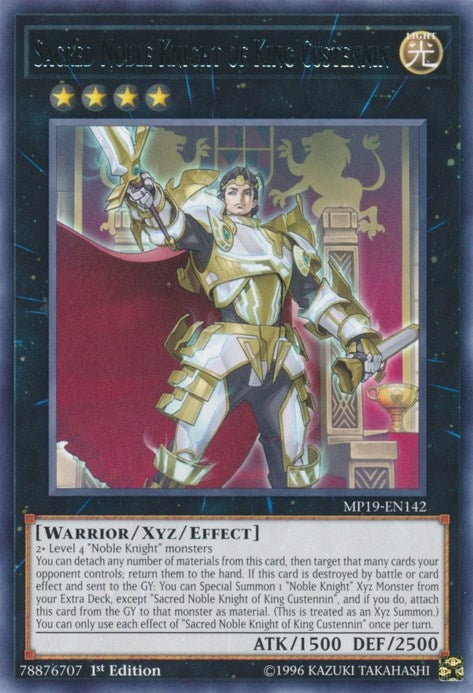 Image for Sacred Noble Knight of King Custennin (2019 Gold Sarcophagus Tin Mega Pack) (MP19-EN142) - YuGiOh