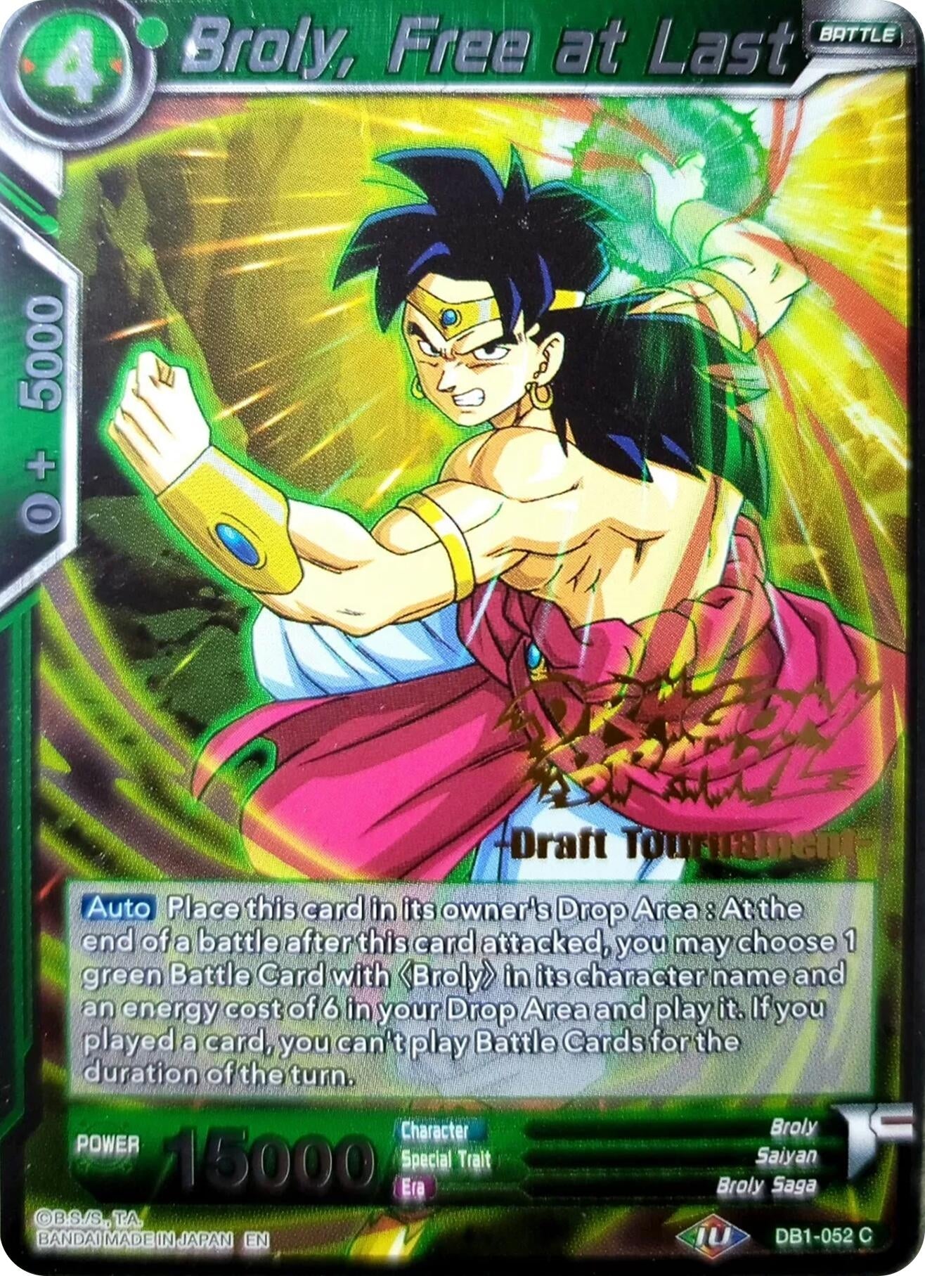Image for Broly, Free at Last (Dragon Brawl Draft Tournament Gold Stamped) (Promotion Cards) (DB1-052) - Dragon Ball Super: Masters
