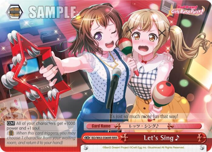 Image for Let's Sing (RRR) (BanG Dream! Girls Band Party! Vol.2) (BD/W63-E069R RRR) - Weiss Schwarz