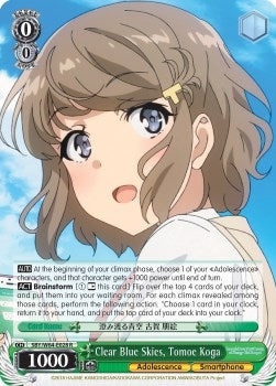 Image for Clear Blue Skies, Tomoe Koga (Rascal Does Not Dream of Bunny Girl Senpai) (SBY/W64-E028 R) - Weiss Schwarz