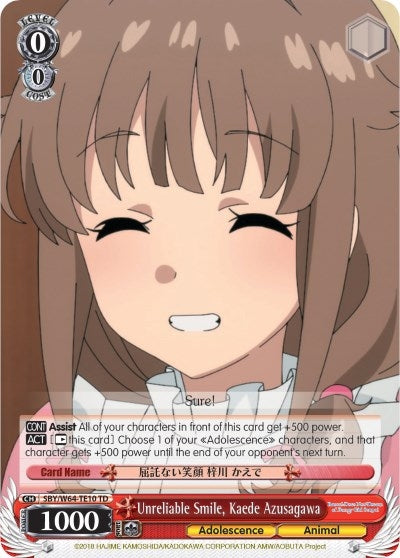 Image for Unreliable Smile, Kaede Azusagawa (Rascal Does Not Dream of Bunny Girl Senpai) (SBY/W64-TE10 TD) - Weiss Schwarz