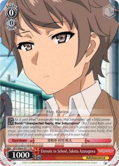 Image for Enroute to School, Sakuta Azusagawa (Rascal Does Not Dream of Bunny Girl Senpai) (SBY/W64-TE11 TD) - Weiss Schwarz