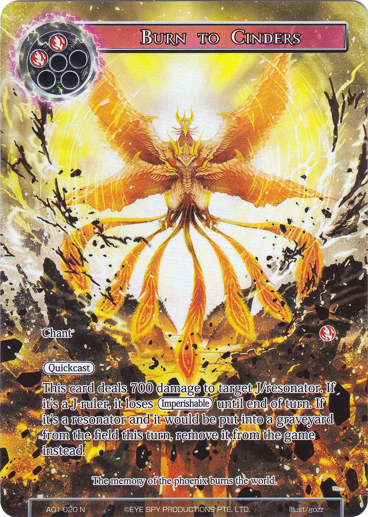 Image for Burn to Cinders (Full Art) (Alice Origin) (AO1-020) - Force of Will