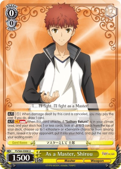Image for As a Master, Shirou (Fate/stay night [Heaven’s Feel]) (FS/S64-E008 U) - Weiss Schwarz