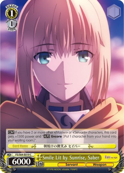 Image for Smile Lit by Sunrise, Saber (Fate/stay night [Heaven’s Feel]) (FS/S64-E019 C) - Weiss Schwarz