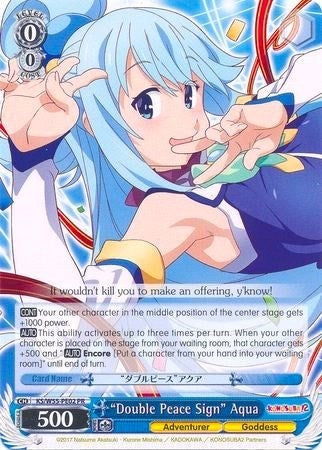 Image for "Double Peace Sign" Aqua (KonoSuba 2) (KS/W55-PE02 PR) - Weiss Schwarz