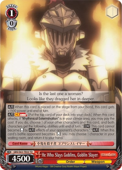 Image for He Who Slays Goblins, Goblin Slayer (Goblin Slayer) (GBS/S63-TE03 TD) - Weiss Schwarz