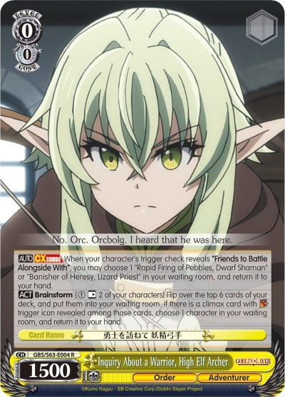 Image for Inquiry About a Warrior, High Elf Archer (Goblin Slayer) (GBS/S63-E004 R) - Weiss Schwarz