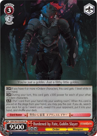 Image for Burdened by Fate, Goblin Slayer (SR) (Goblin Slayer) (GBS/S63-E034S SR) - Weiss Schwarz
