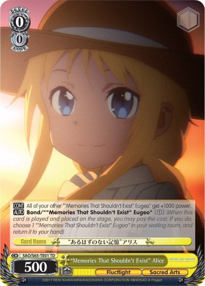 Image for "Memories That Shouldn't Exist" Alice (Sword Art Online -Alicization-) (SAO/S65-TE01 TD) - Weiss Schwarz