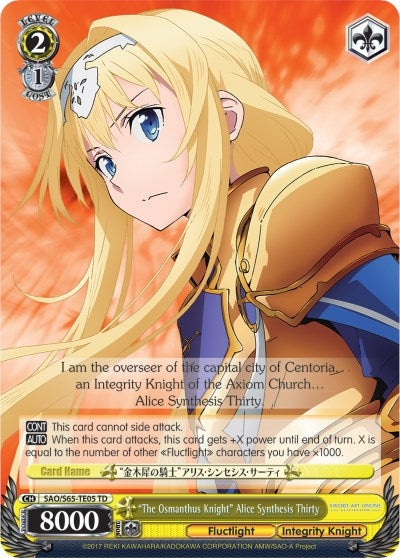 Image for "The Osmanthus Knight" Alice Synthesis Thirty (Sword Art Online -Alicization-) (SAO/S65-TE05 TD) - Weiss Schwarz