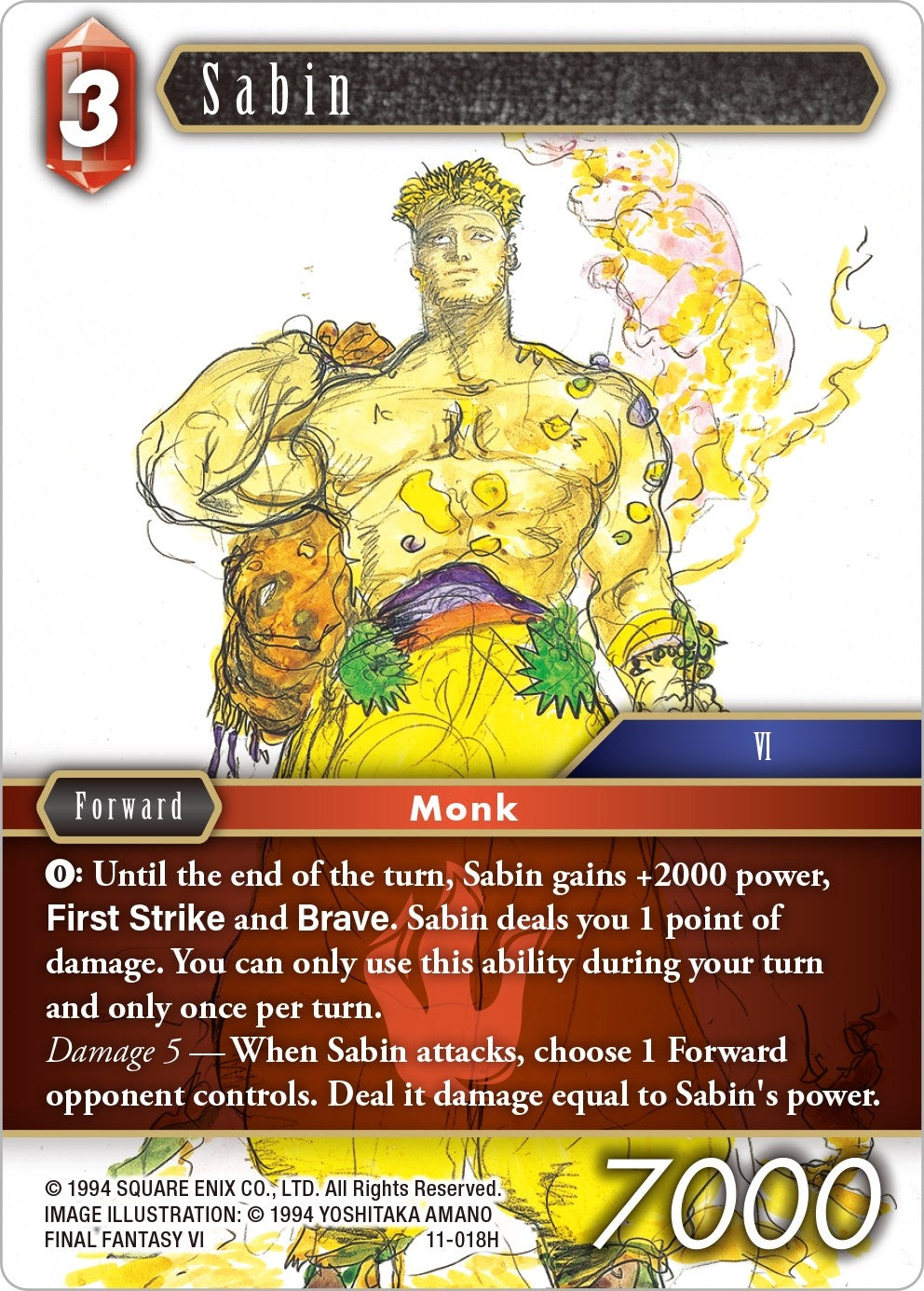 Image for Sabin (Opus XI) (11-018H) - Final Fantasy TCG