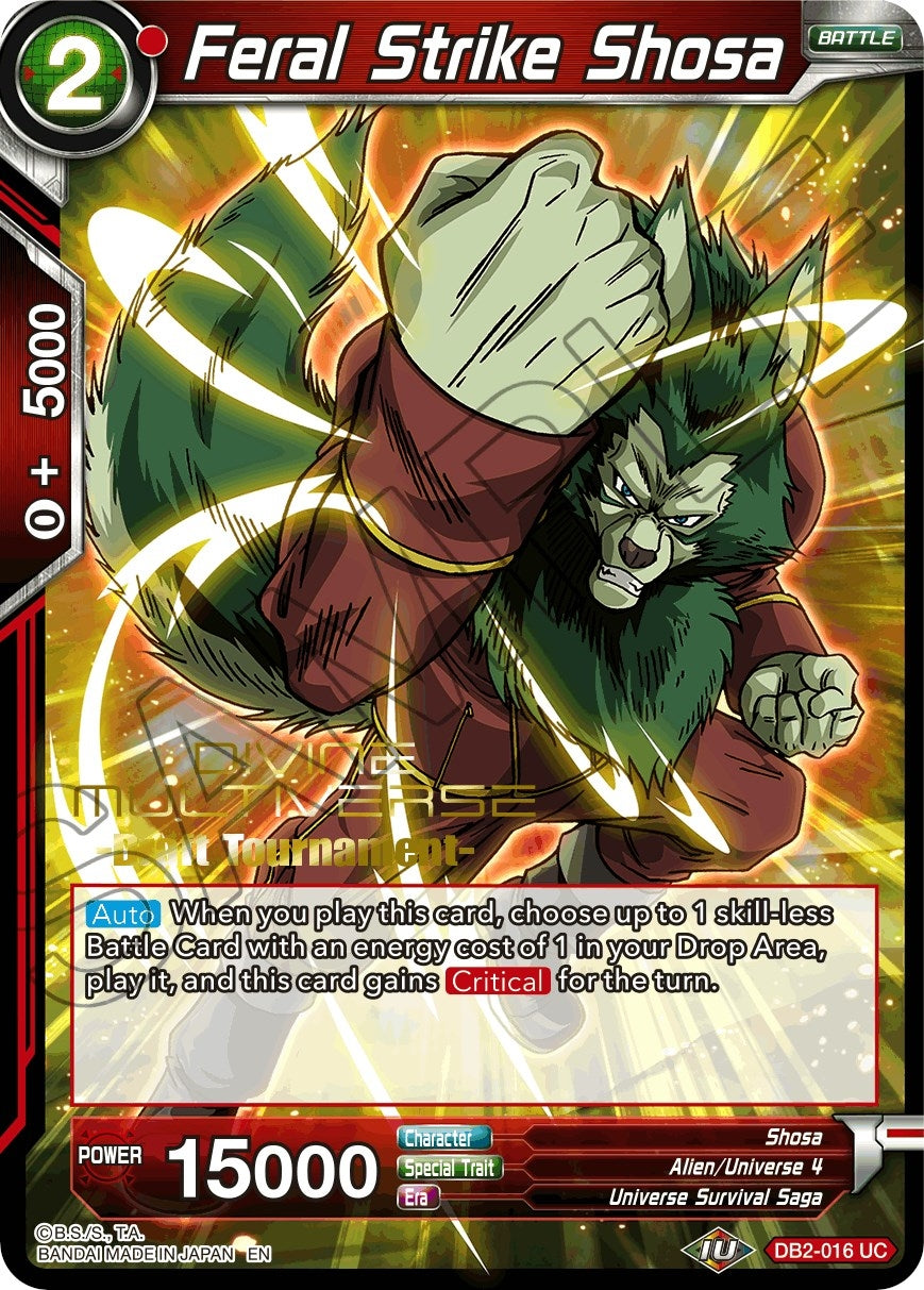 Image for Feral Strike Shosa (Divine Multiverse Draft Tournament) (Tournament Promotion Cards) (DB2-016) - Dragon Ball Super: Masters