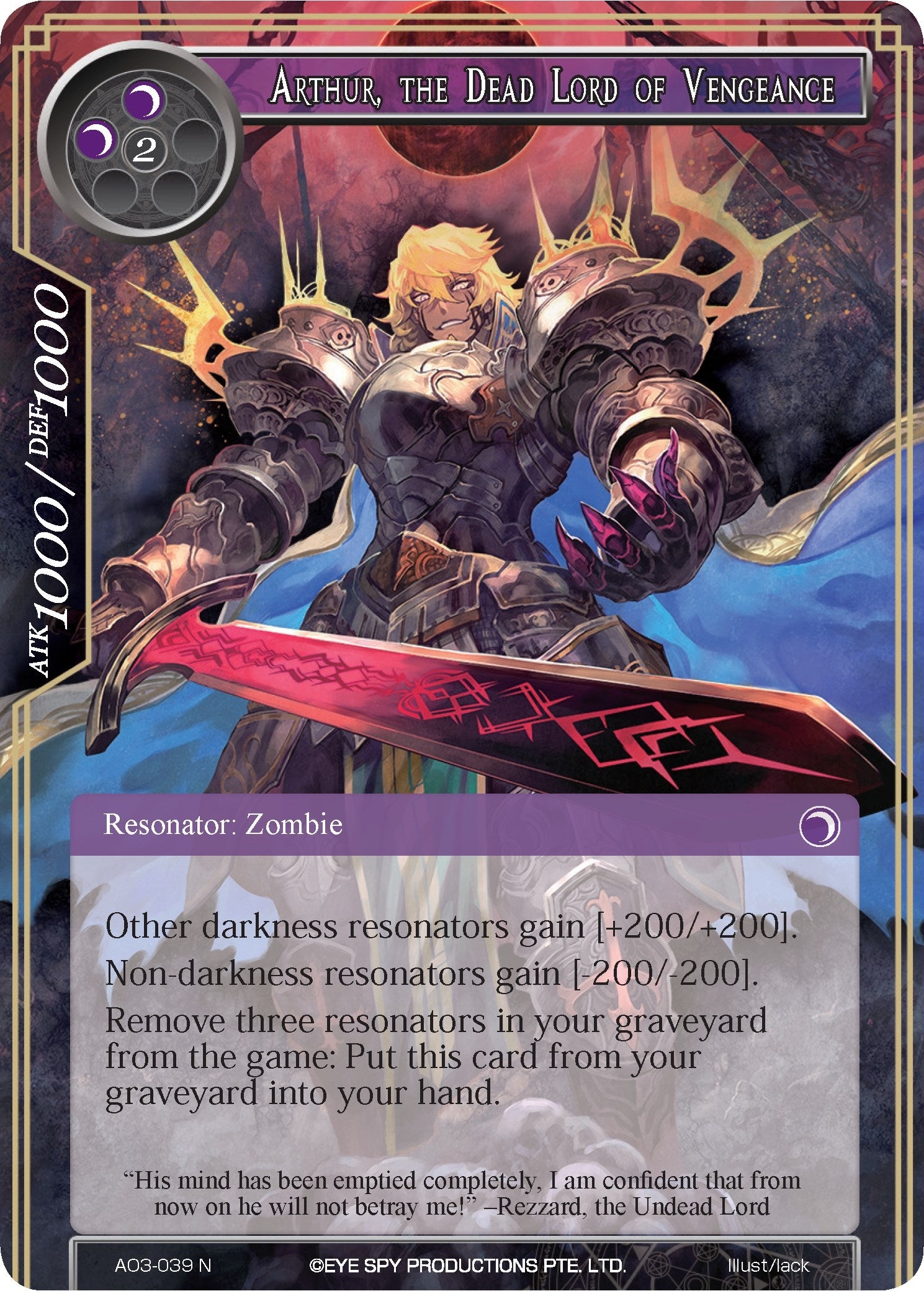 Image for Arthur, the Dead Lord of Vengeance (Alice Origin III) (AO3-039) - Force of Will