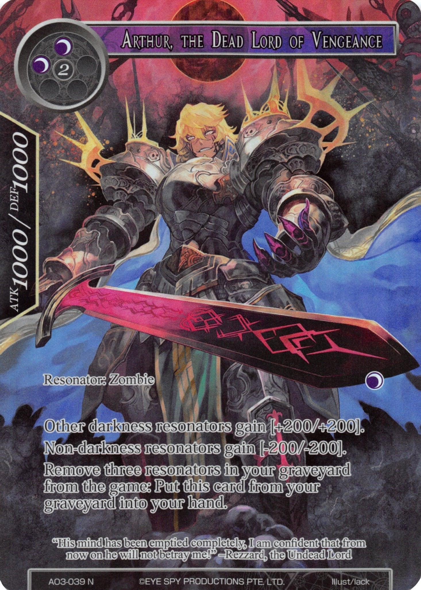 Image for Arthur, the Dead Lord of Vengeance (Full Art) (Alice Origin III) (AO3-039) - Force of Will