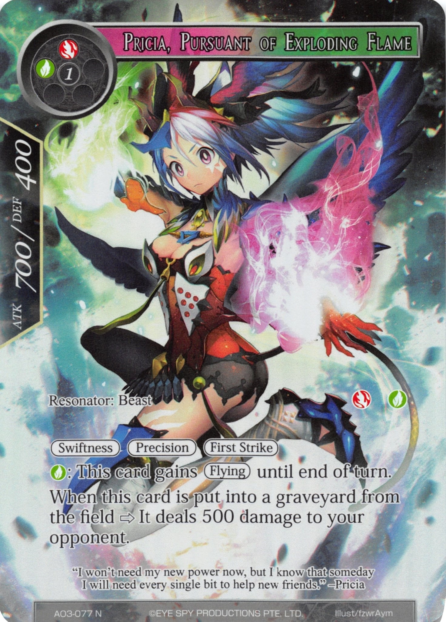Image for Pricia, Pursuant of Exploding Flame (Full Art) (Alice Origin III) (AO3-077) - Force of Will