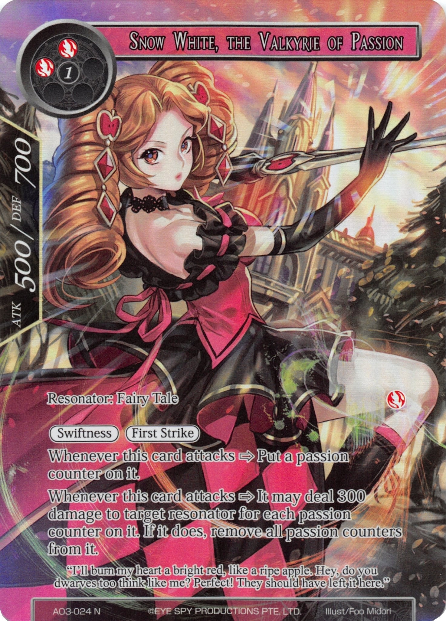 Image for Snow White, the Valkyrie of Passion (Full Art) (Alice Origin III) (AO3-024) - Force of Will