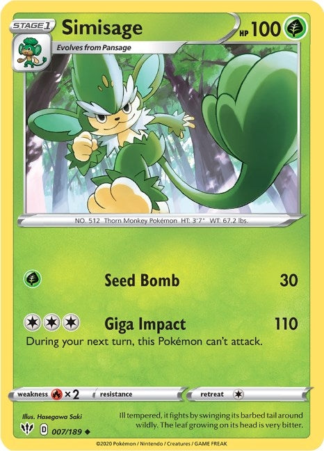 Image for Simisage (SWSH03: Darkness Ablaze) (007/189) - Pokemon