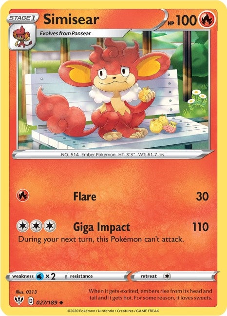 Image for Simisear (SWSH03: Darkness Ablaze) (027/189) - Pokemon