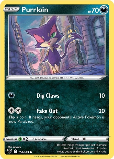 Image for Purrloin (SWSH03: Darkness Ablaze) (106/189) - Pokemon