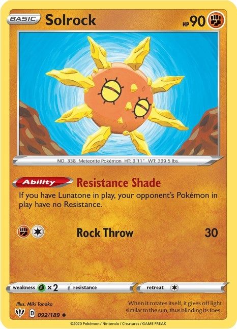 Image for Solrock (SWSH03: Darkness Ablaze) (092/189) - Pokemon