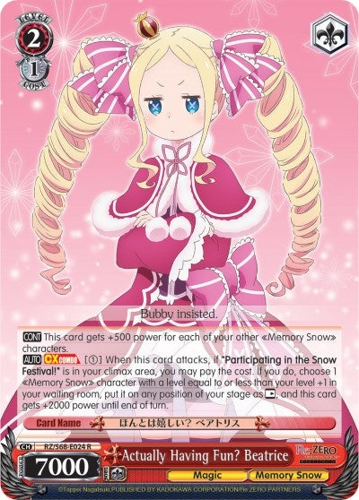 Image for Actually Having Fun? Beatrice (Re:ZERO Memory Snow) (RZ/S68-E024 R) - Weiss Schwarz