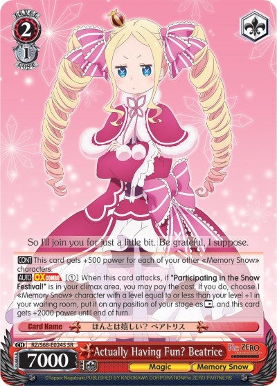 Image for Actually Having Fun? Beatrice (SR) (Re:ZERO Memory Snow) (RZ/S68-E024S SR) - Weiss Schwarz
