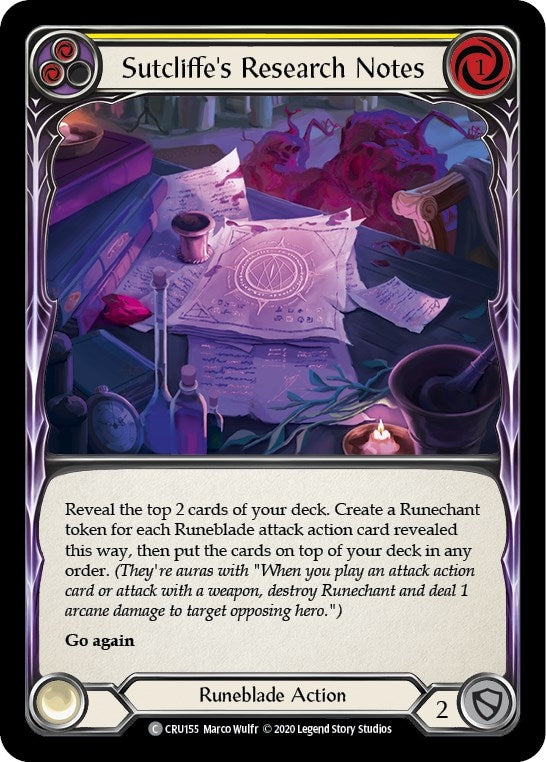 Image for Sutcliffe's Research Notes (Yellow) (Crucible of War) (CRU155) - Flesh and Blood TCG