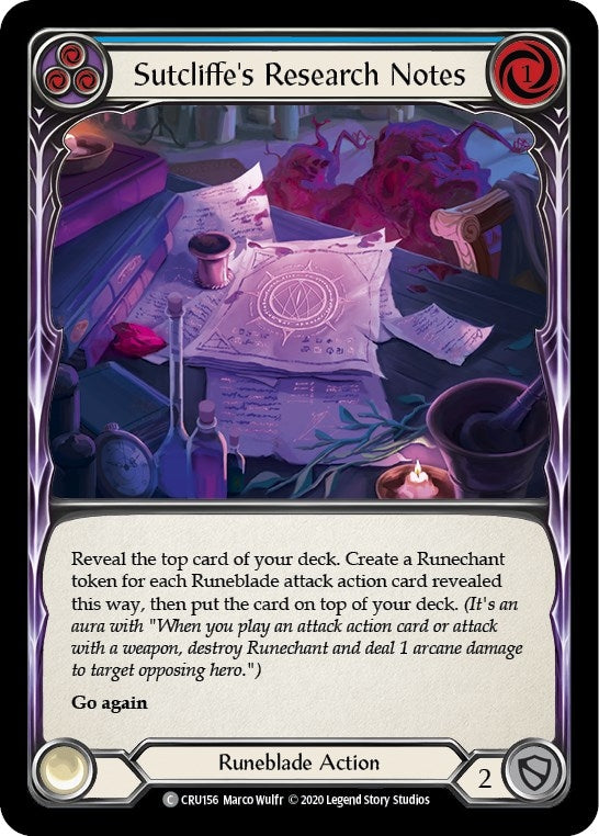 Image for Sutcliffe's Research Notes (Blue) (Crucible of War) (CRU156) - Flesh and Blood TCG