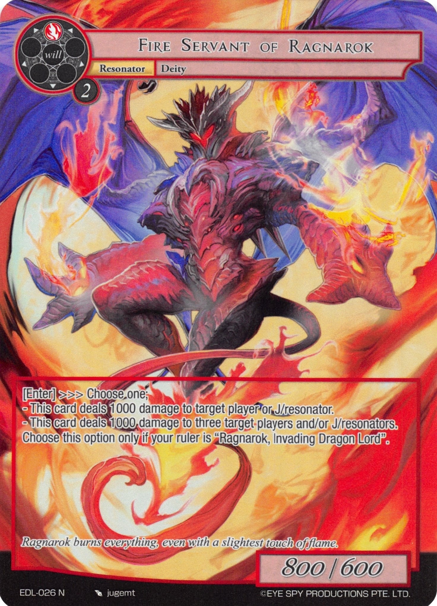 Image for Fire Servant of Ragnarok (Full Art) (The Epic of the Dragon Lord) (EDL-026) - Force of Will
