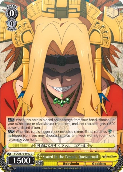 Image for Seated in the Temple, Quetzalcoatl (Fate/Grand Order Absolute Demonic Front: Babylonia) (FGO/S75-E012 C) - Weiss Schwarz