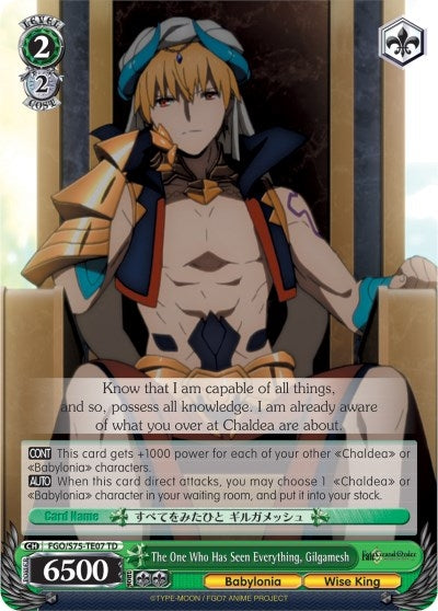 Image for The One Who Has Seen Everything, Gilgamesh (Fate/Grand Order Absolute Demonic Front: Babylonia) (FGO/S75-TE07 TD) - Weiss Schwarz