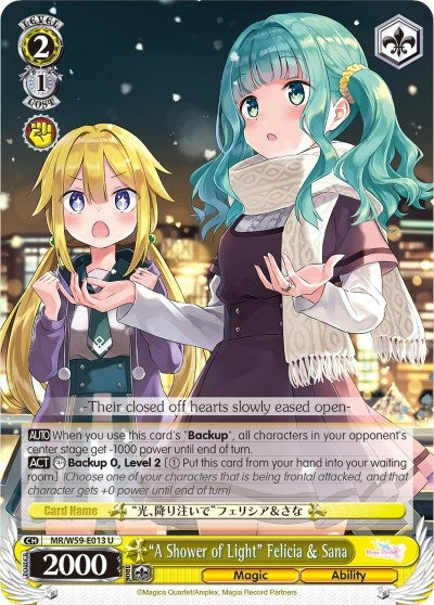 Image for "A Shower of Light" Felicia & Sana (Magia Record: Puella Magi Madoka Magica [Side Story] (Mobile)) (MR/W59-E013 U) - Weiss Schwarz