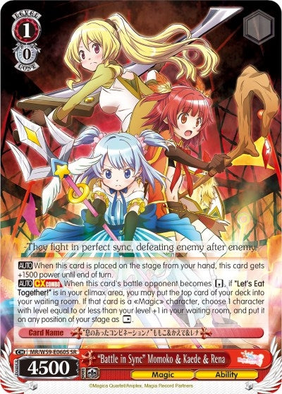 Image for "Battle in Sync" Momoko & Kaede & Rena (SR) (Magia Record: Puella Magi Madoka Magica [Side Story] (Mobile)) (MR/W59-E060S SR) - Weiss Schwarz