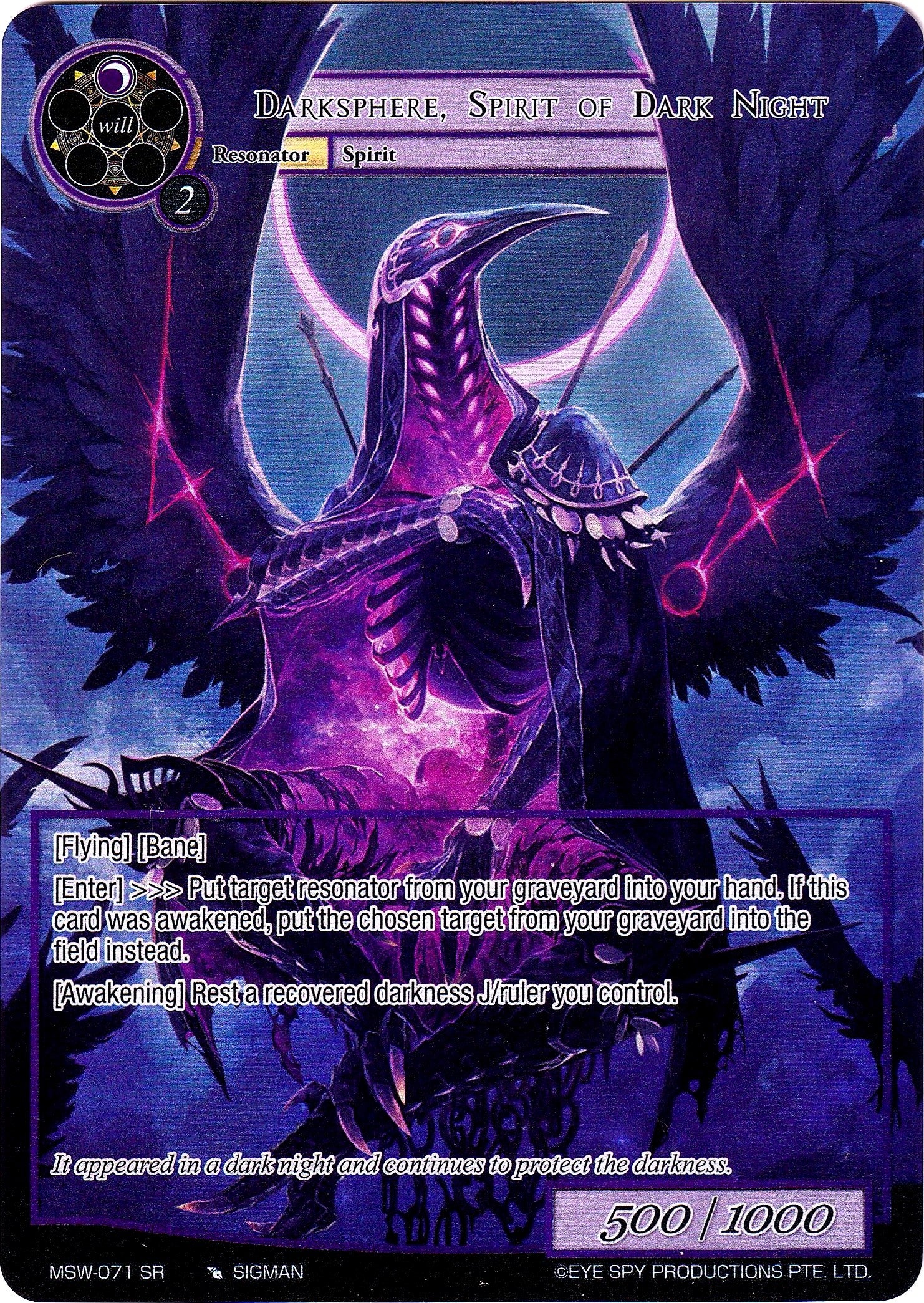 Image for Darksphere, Spirit of Dark Night (Full Art) (The Magic Stone War - Zero) (MSW-071) - Force of Will