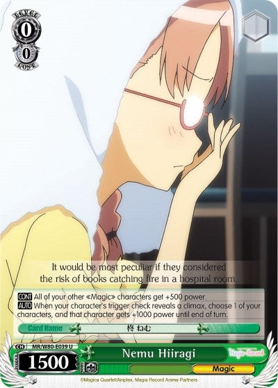 Image for Nemu Hiiragi (Magia Record: Puella Magi Madoka Magica [Side Story] (Anime)) (MR/W80-E039 U) - Weiss Schwarz
