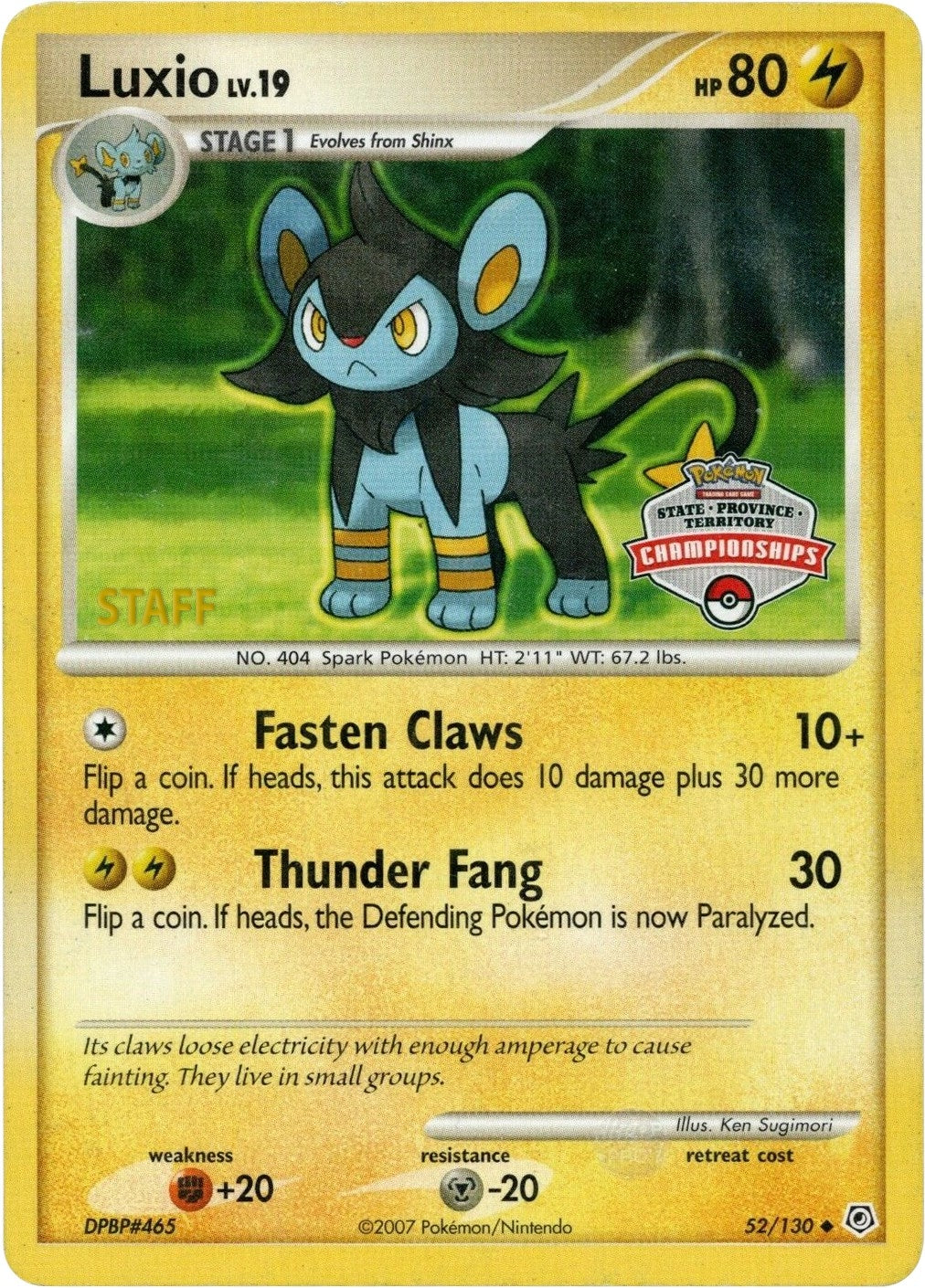 Image for Luxio - 52/130 (State Championships) [Staff] (League & Championship Cards) (052/130) - Pokemon