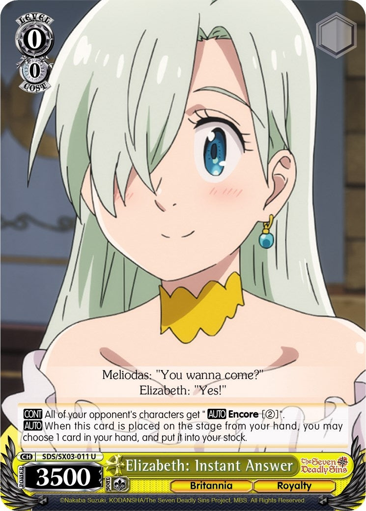 Image for Elizabeth: Instant Answer (The Seven Deadly Sins) (SDS/SX03-011 U) - Weiss Schwarz