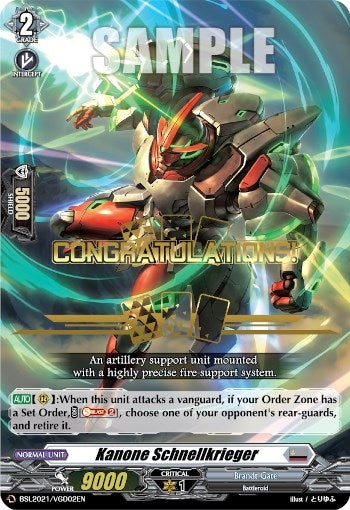 Image for Kanone Schnellkrieger (Hot Stamped) (Bushiroad Event Cards) (BSL2021/VGD02EN) - Cardfight Vanguard