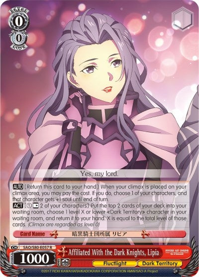 Image for Affiliated With the Dark Knights, Lipia (Sword Art Online -Alicization- Vol.2) (SAO/S80-E057 R) - Weiss Schwarz