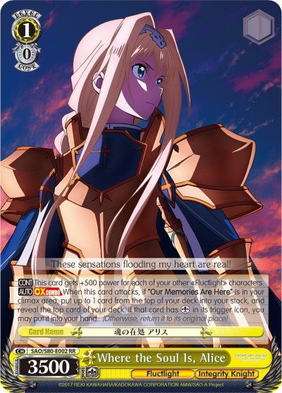 Image for Where the Soul Is, Alice (Sword Art Online -Alicization- Vol.2) (SAO/S80-E002 RR) - Weiss Schwarz