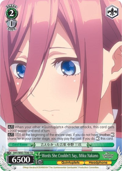 Image for Words She Couldn't Say, Miku Nakano (The Quintessential Quintuplets) (5HY/W83-TE40 TD) - Weiss Schwarz
